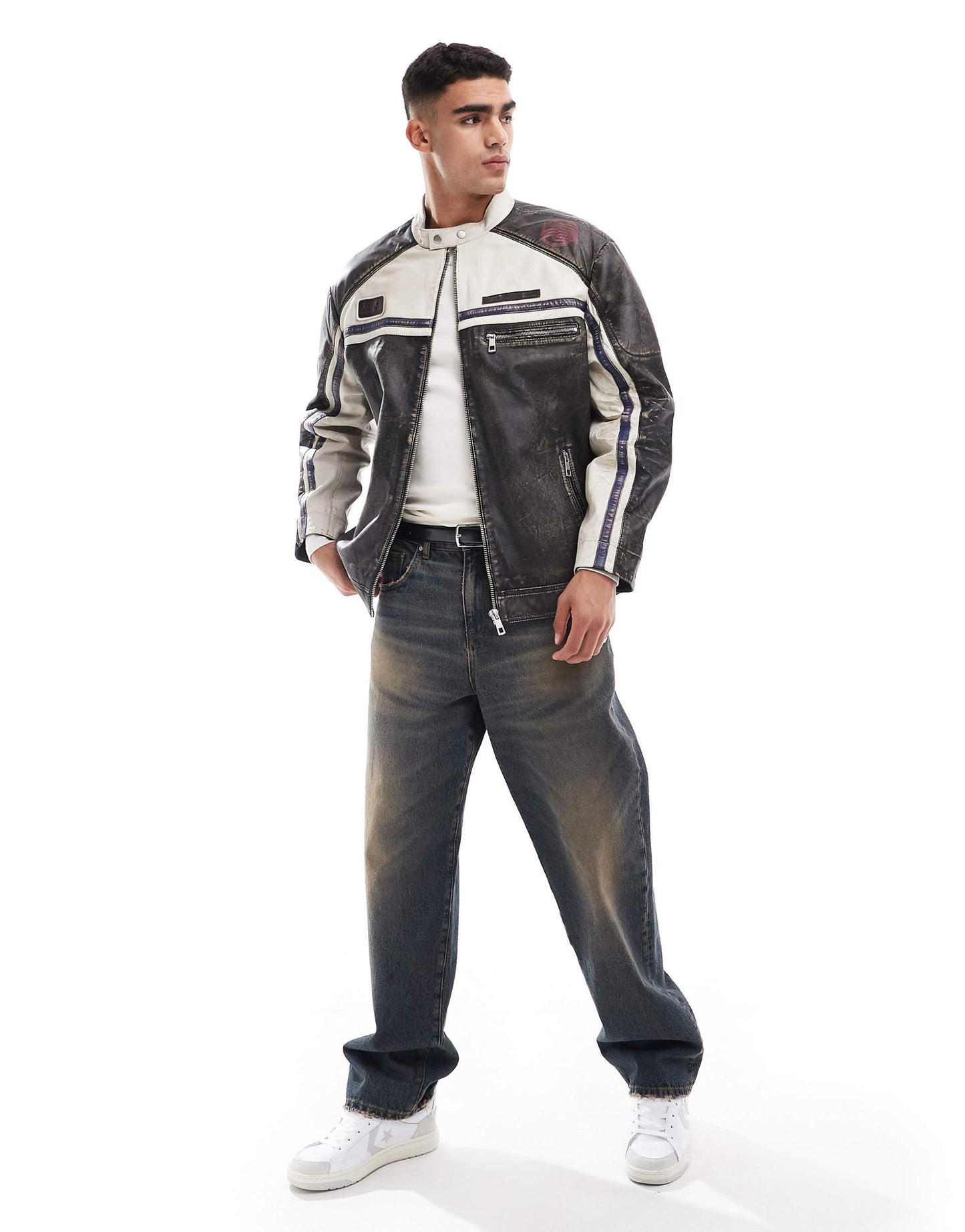 Real Leather Motocross Jacket With Badges