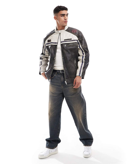 Real Leather Motocross Jacket With Badges