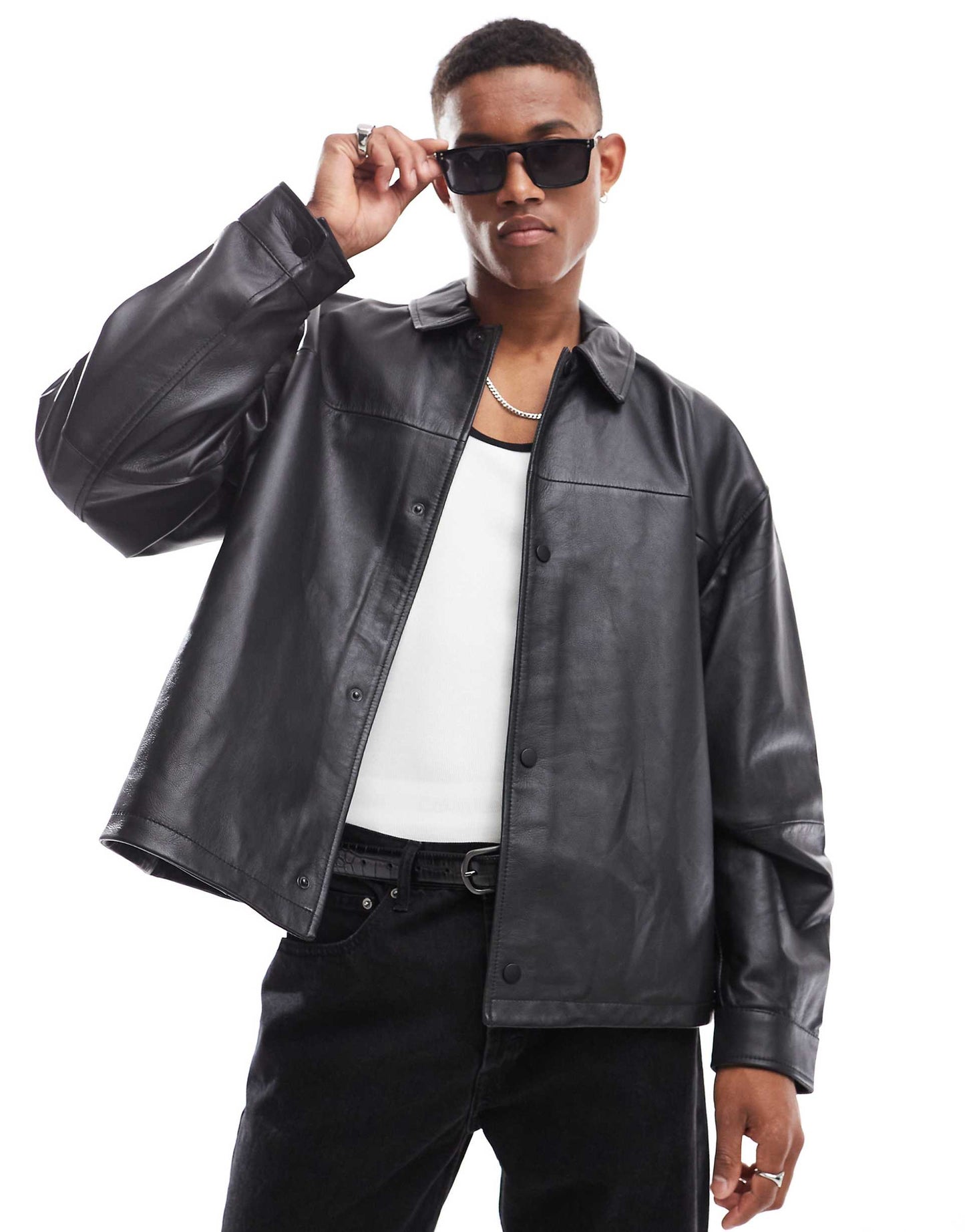 Real Leather Boxy Oversized Coach Jacket