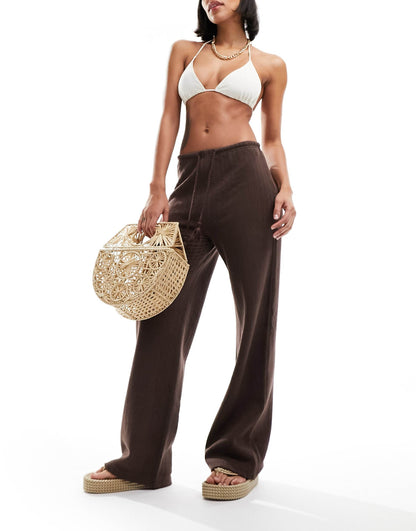 Narrow Waist Fine Knit Beach Full Length Trouser