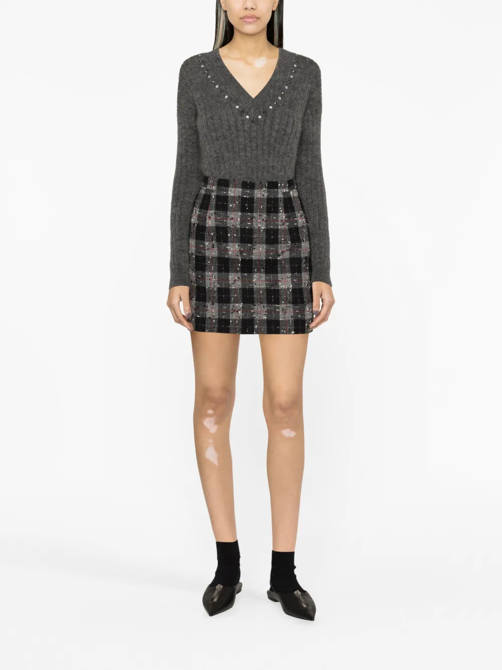 Stud-Embellished Ribbed-Knit Jumper