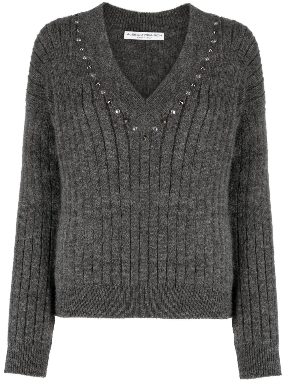 Stud-Embellished Ribbed-Knit Jumper