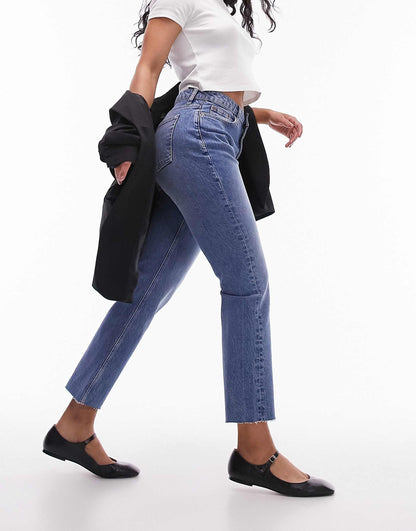 Hourglass Mid Rise Straight Cropped Jean With Raw Hems