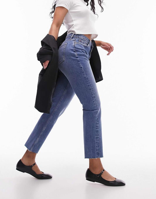 Hourglass Mid Rise Straight Cropped Jean With Raw Hems
