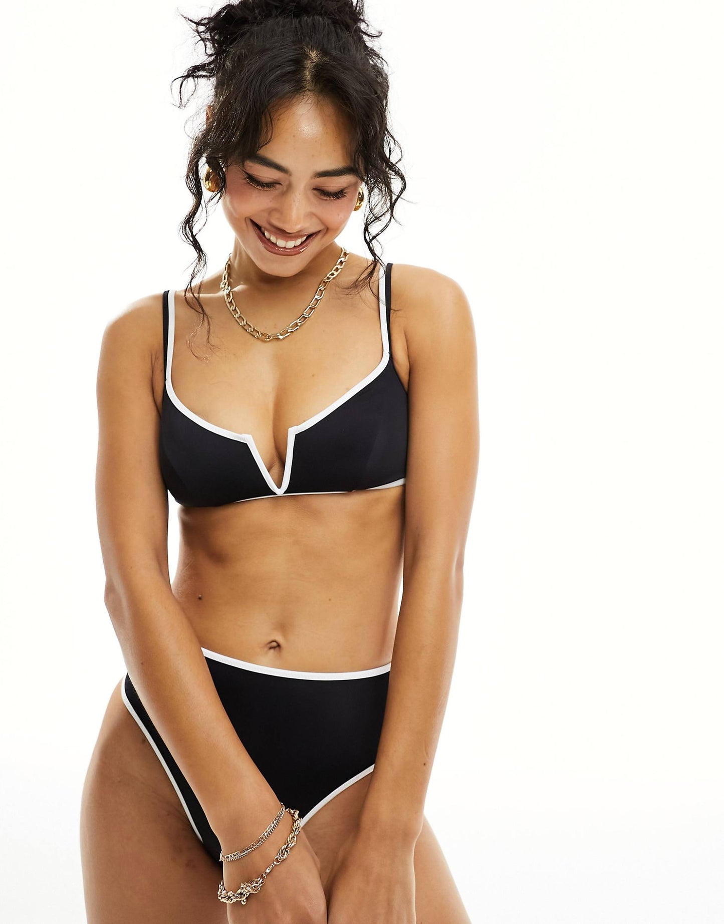 Contrast Stripe V Front Bikini Top