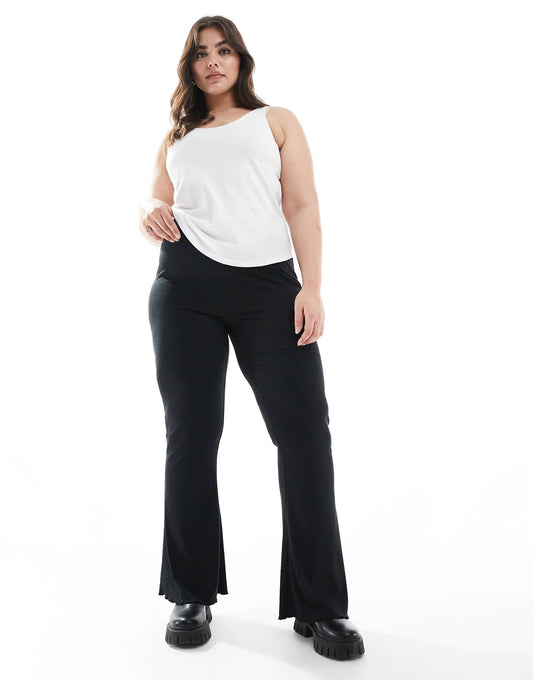Curve Rib Flare Trouser With Lettuce Hem
