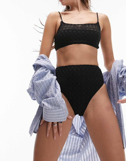 Crochet High Waist High Leg Bikini Bottoms