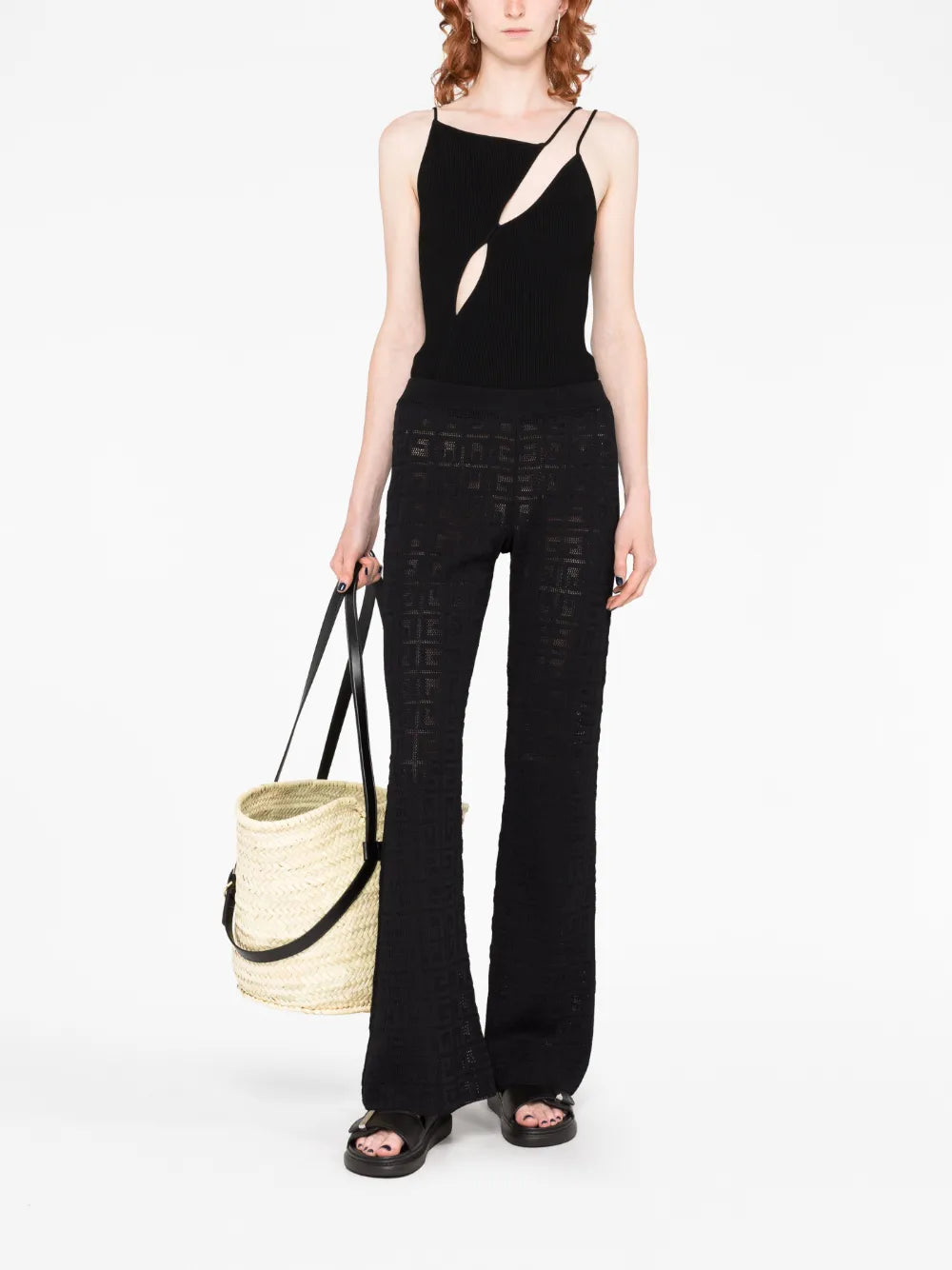 Logo Intarsia-Knit Flared Trousers