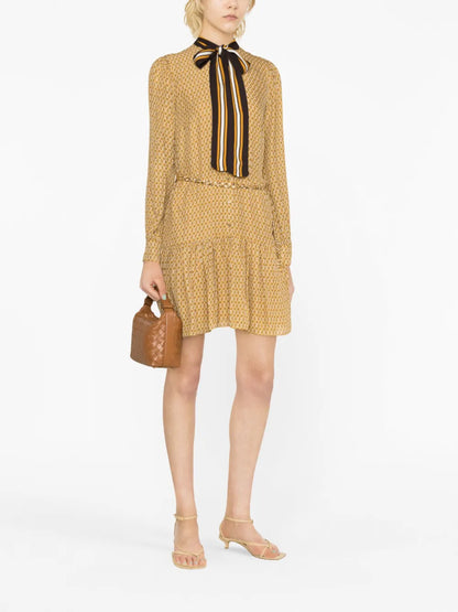 Lattice-Pattern Belted Midi Dress