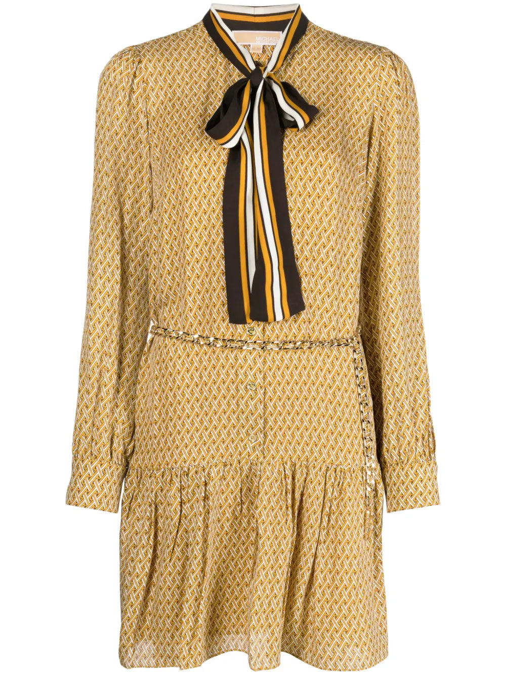 Lattice-Pattern Belted Midi Dress