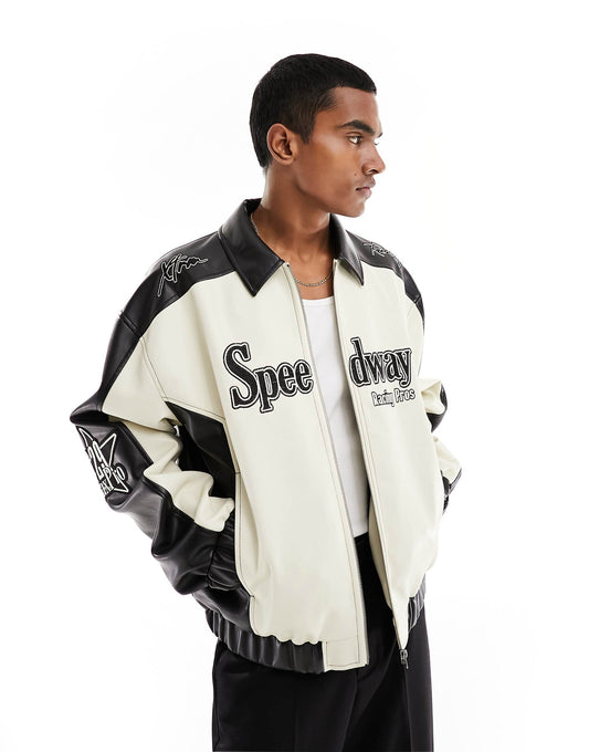 Oversized Faux Leather Motocross Jacket