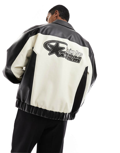 Oversized Faux Leather Motocross Jacket