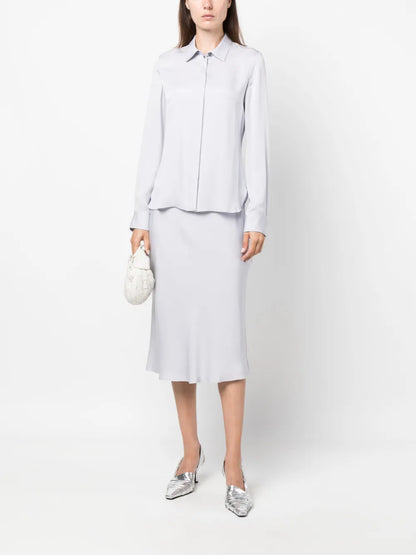 Satin-Finish Silk Midi Skirt