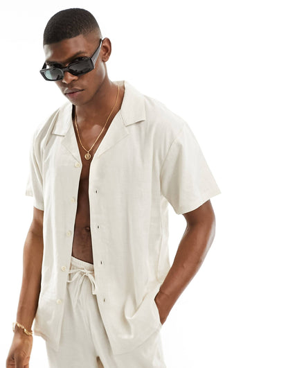 Short Sleeve Linen Blend Beach Shirt