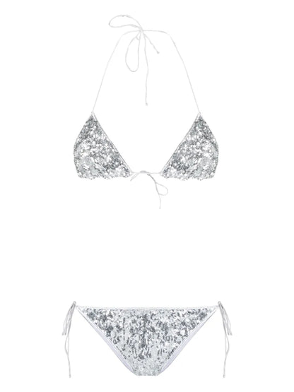 Sequin-Embellished Triangle Bikini Set