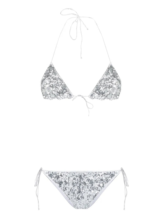Sequin-Embellished Triangle Bikini Set