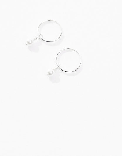 Sterling Silver Hoop Earrings With Pearl Charm