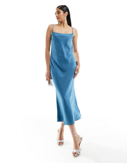 Scoop Neck Satin Midi Slip Dress