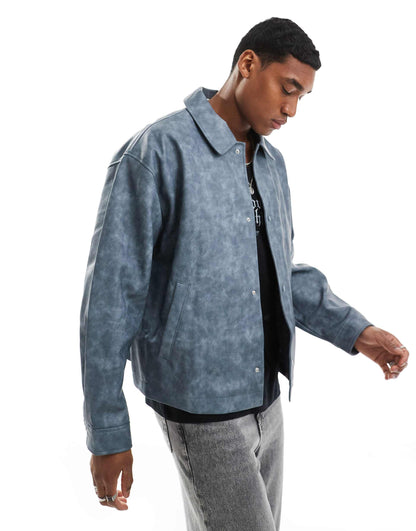 Oversized Faux Leather Washed Harington Jacket
