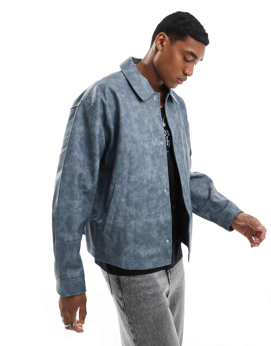 Oversized Faux Leather Washed Harington Jacket