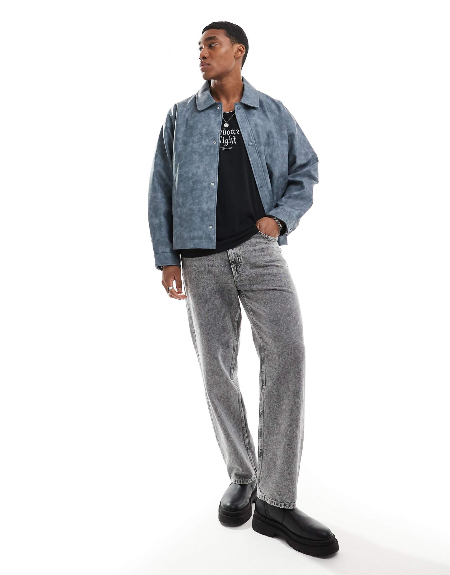 Oversized Faux Leather Washed Harington Jacket
