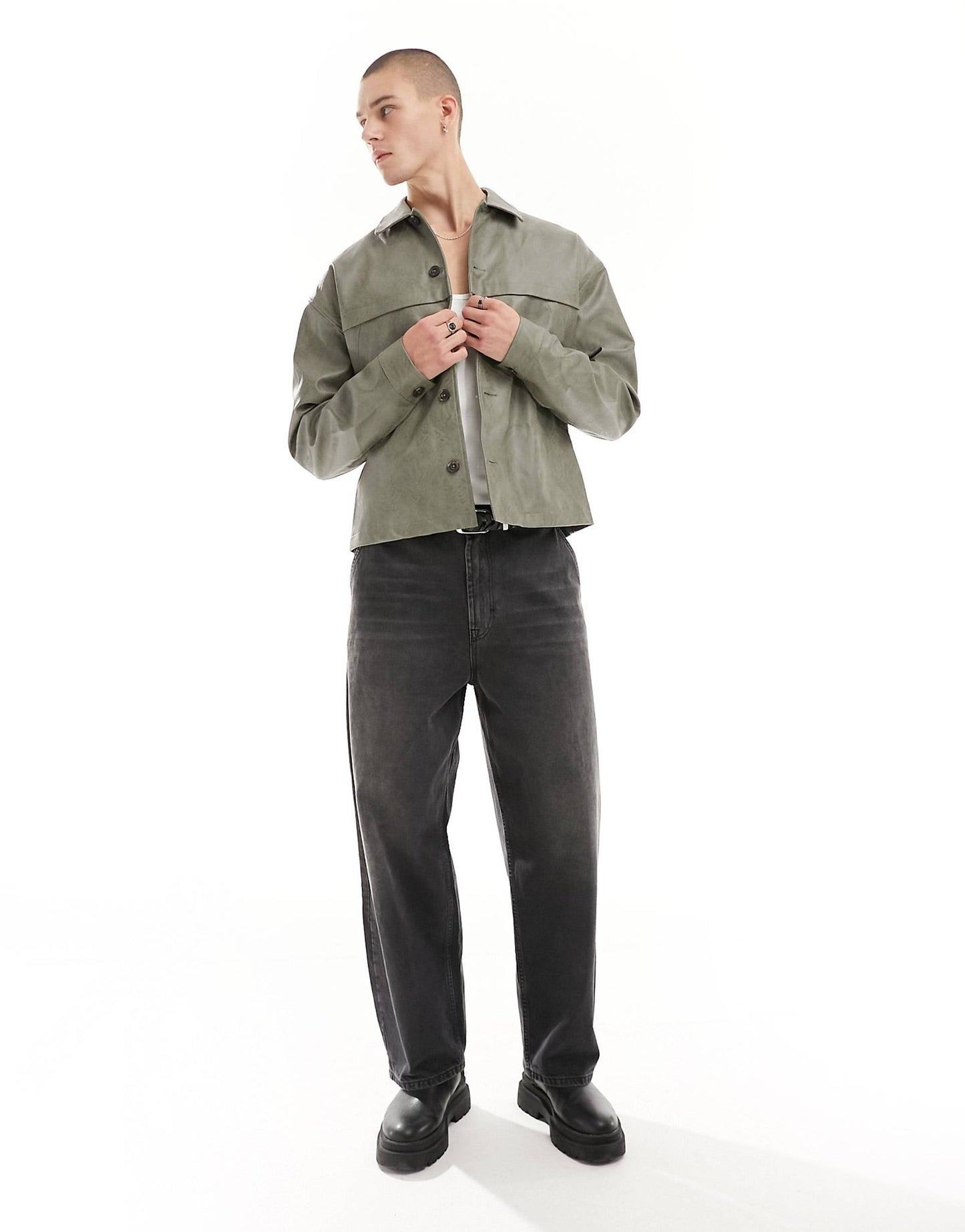 Oversized Faux Leather Harrington Jacket