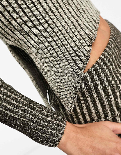 Knitted Two Tone Asymmetric Top Co Ord