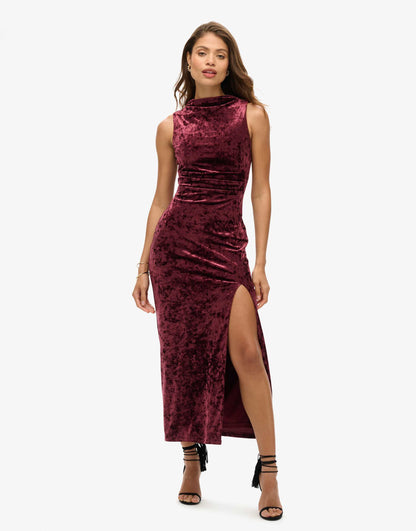 Sleeveless High Neck Velvet Maxi Dress