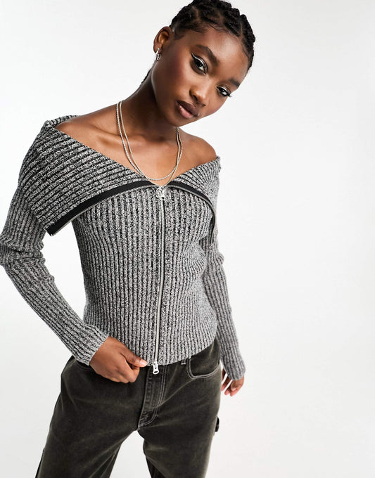 Vanna Zip Through Off The Shoulder Jumper