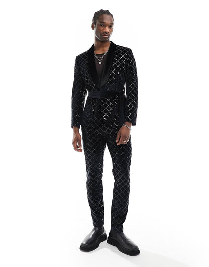Skinny Diamond Sequin Suit Trouser