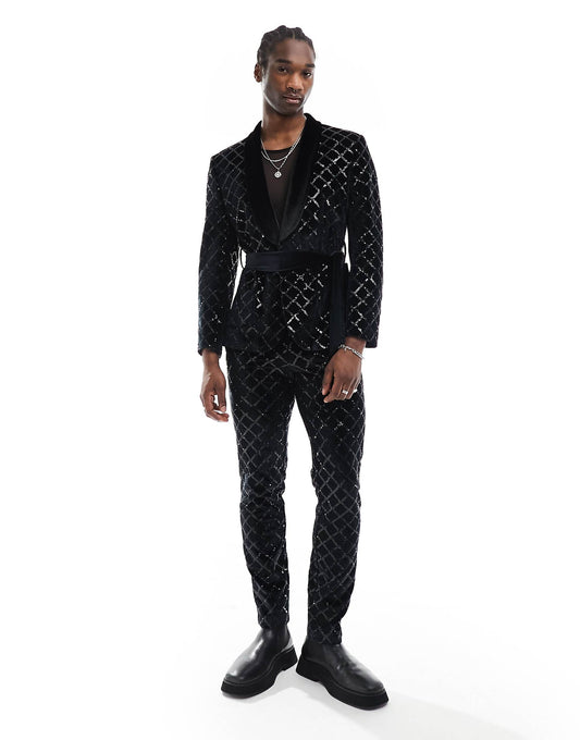 Skinny Diamond Sequin Suit Trouser