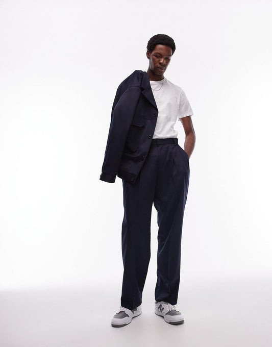 Wide Leg Wool Mix Suit Trousers