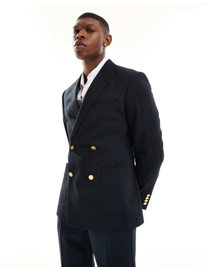 Wedding Skinny Blazer With Gold Buttons