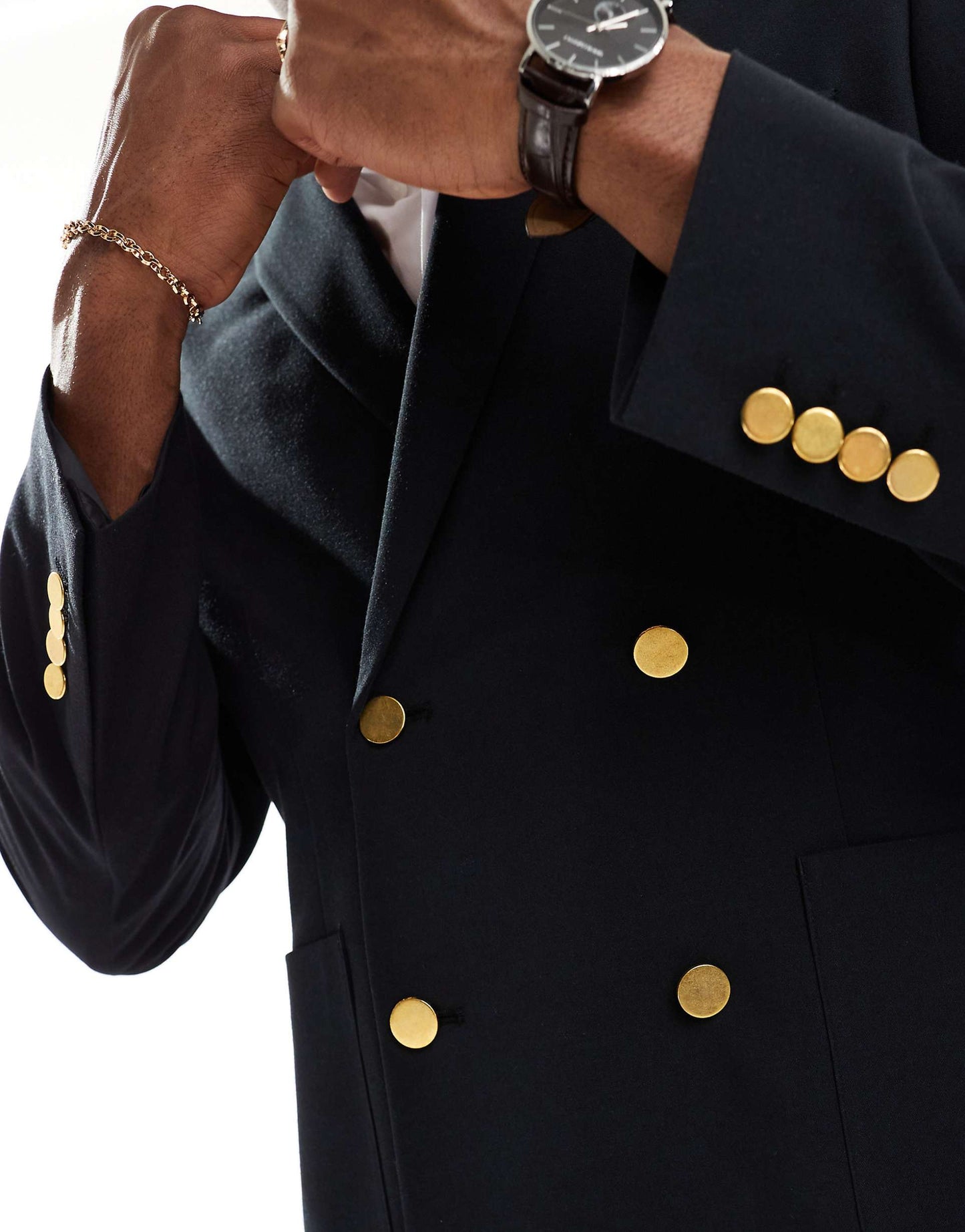 Wedding Skinny Blazer With Gold Buttons