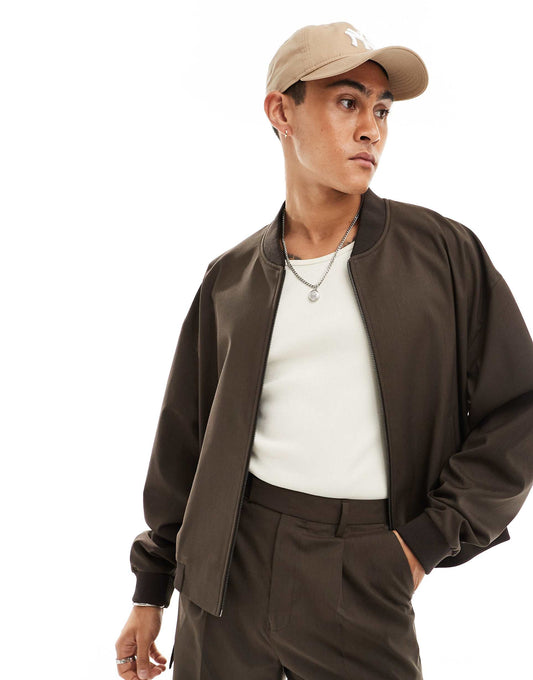 Smart Co-Ord Bomber Jacket With Pocket Detailing