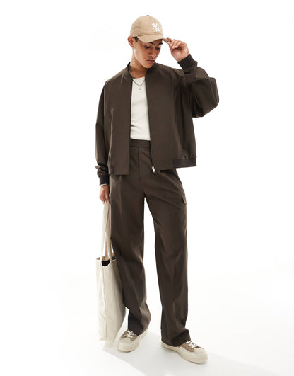 Smart Co-Ord Bomber Jacket With Pocket Detailing