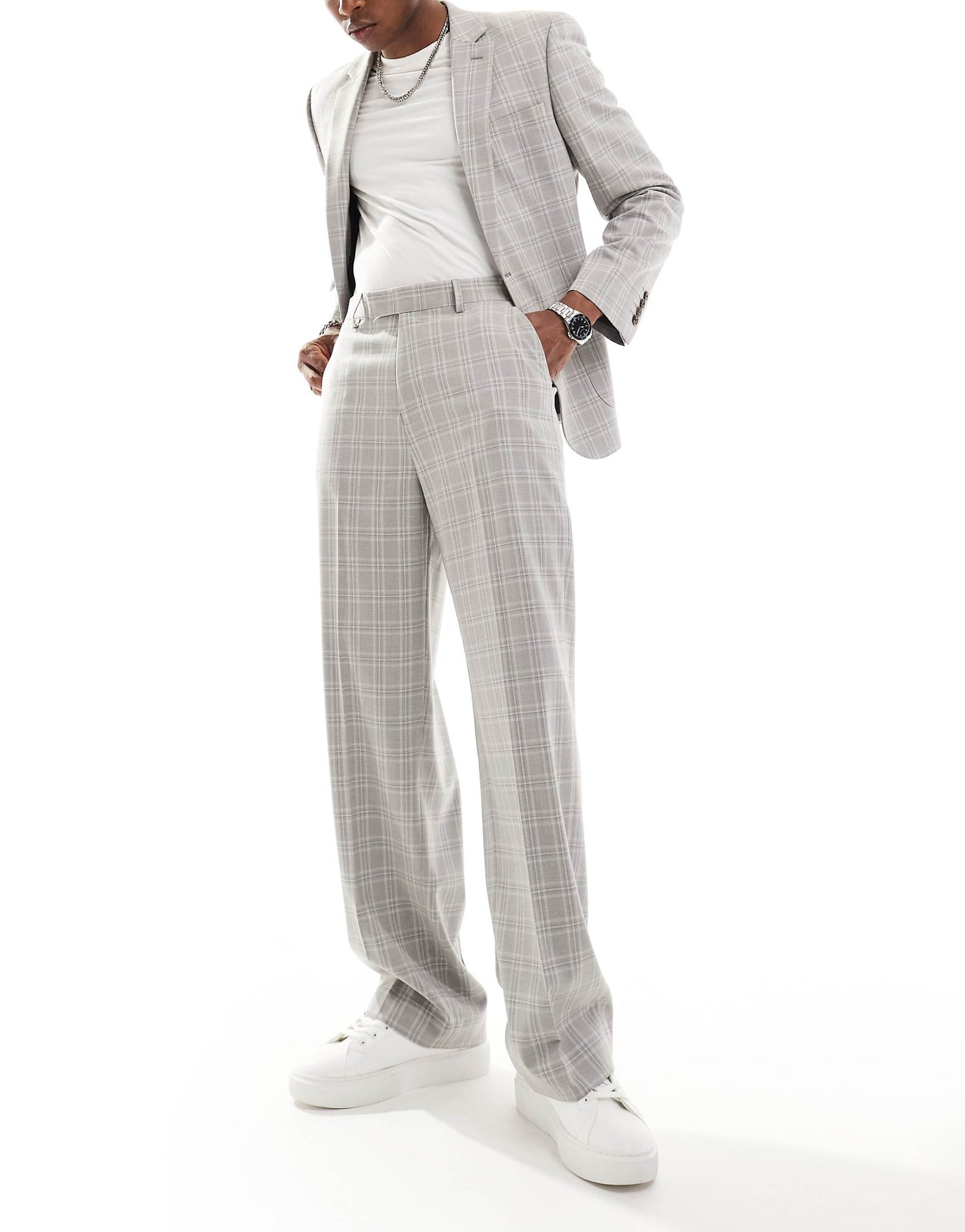 Wide Tonal Check Suit Trouser