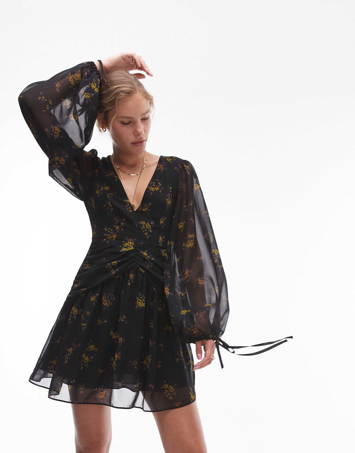 Ruch Waist V Neck Mini Tea Dress