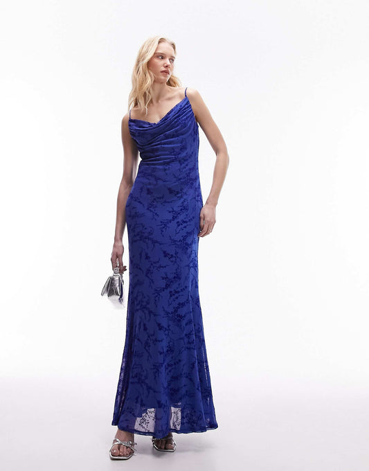 Cowl Neck Jacquard Maxi Slip Dress