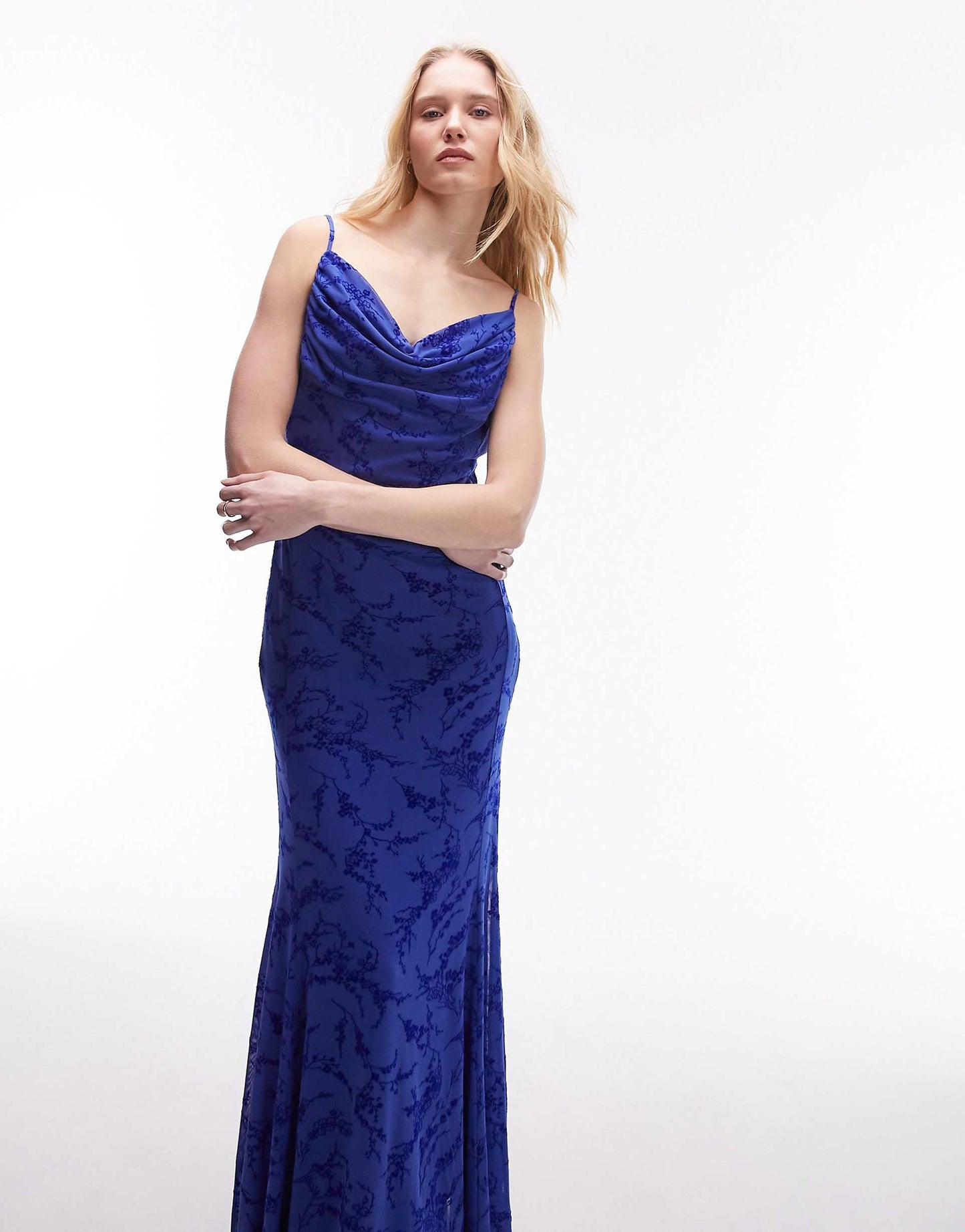 Cowl Neck Jacquard Maxi Slip Dress
