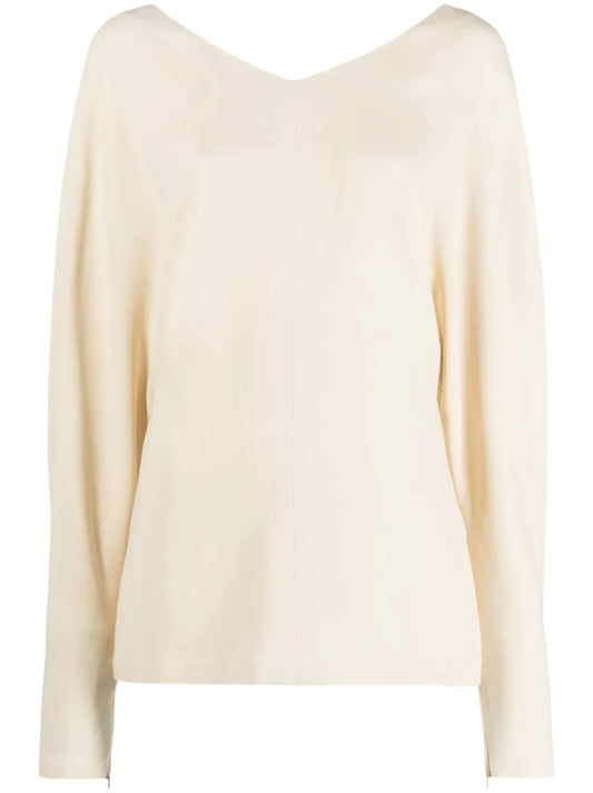 Stitched V-Neck Long-Sleeve Blouse