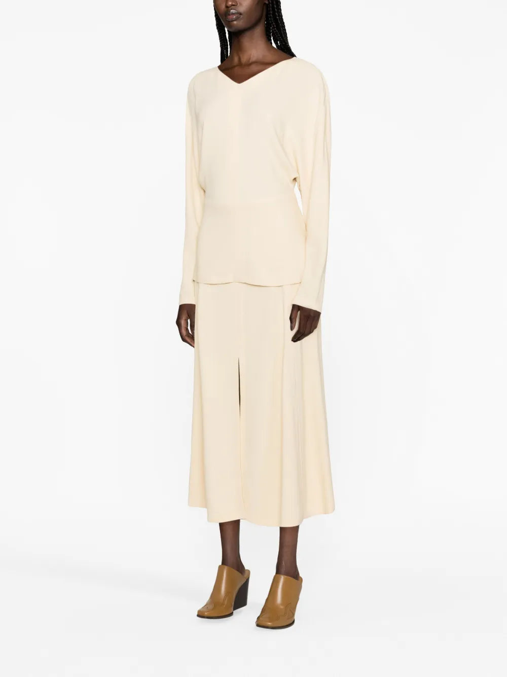 Stitched V-Neck Long-Sleeve Blouse