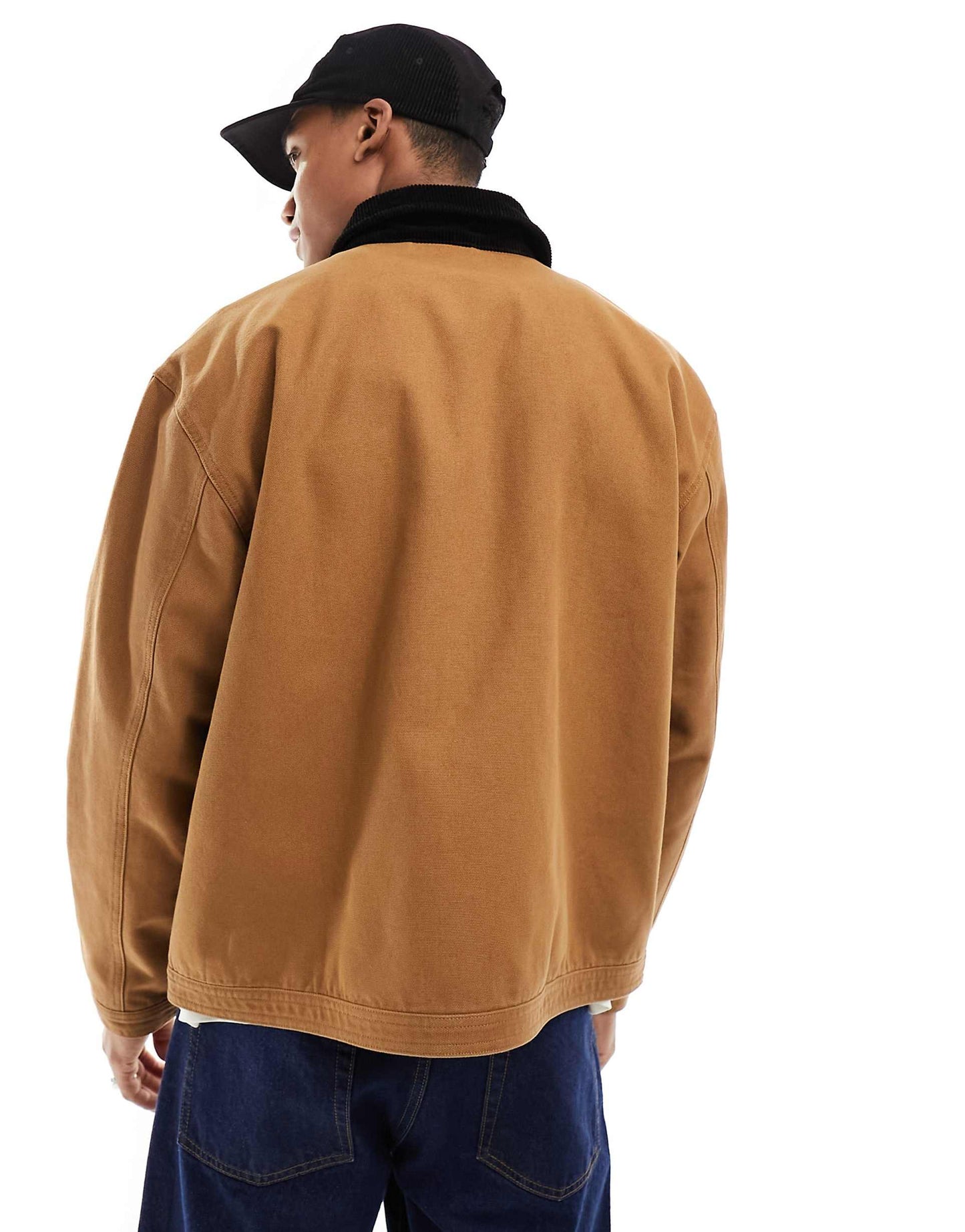 Oversized Washed Harrington Jacket With Cord Collar