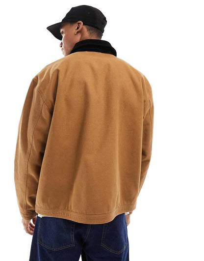 Oversized Washed Harrington Jacket With Cord Collar