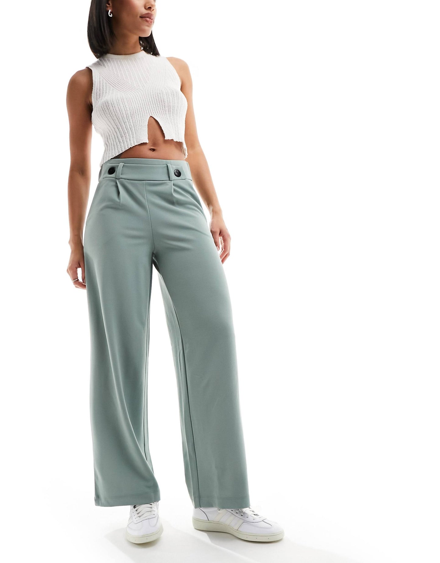 High Waisted Wide Fit Tailored Trousers