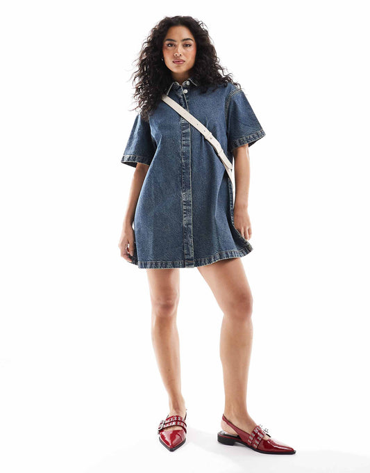 Short Sleeve Denim Shirt Dress