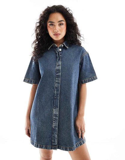 Short Sleeve Denim Shirt Dress