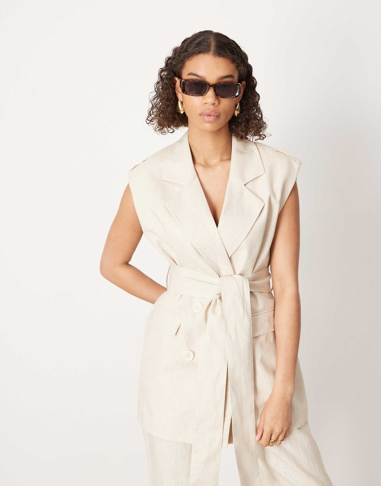 Double Breasted Sleeveless Blazer Co-Ord With Belt