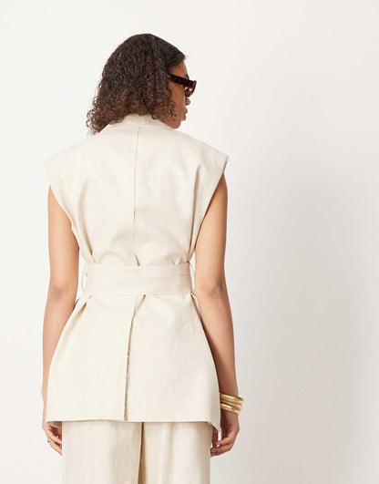 Double Breasted Sleeveless Blazer Co-Ord With Belt