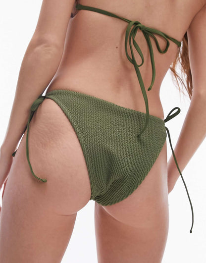 Mix And Match Crinkle Tie Side Bikini Bottoms With Ring Detail